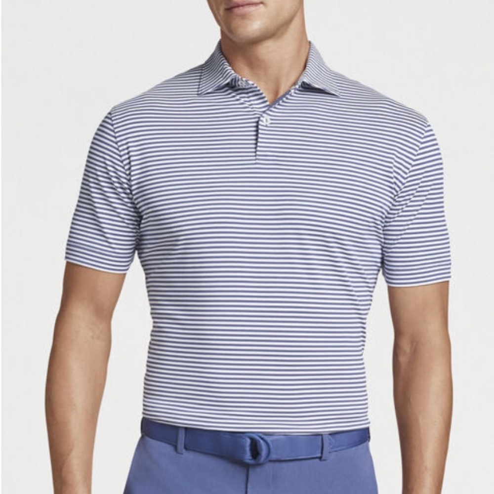 NWT Peter Millar White/Blue Stripe Polo Shirt